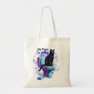 Cosmic Black Cat Toilet – Surreal Vaporwave Art Tote Bag