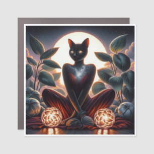 Cosmic Black Cat with Glowing Eyes Surreal Digital Car Magnet