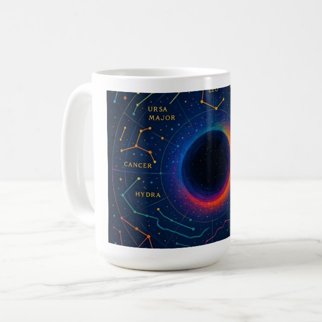 Cosmic Black Hole & Constellations Art - Celestial Coffee Mug (Front Left)