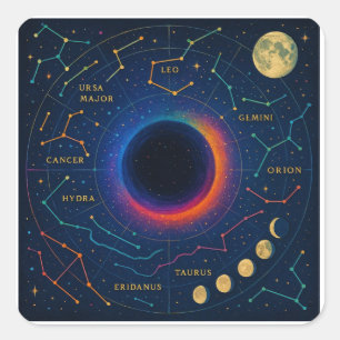 Cosmic Black Hole & Constellations Art - Celestial Square Sticker
