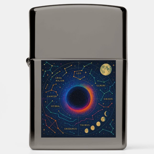 Cosmic Black Hole & Constellations Art - Celestial Zippo Lighter (Front)
