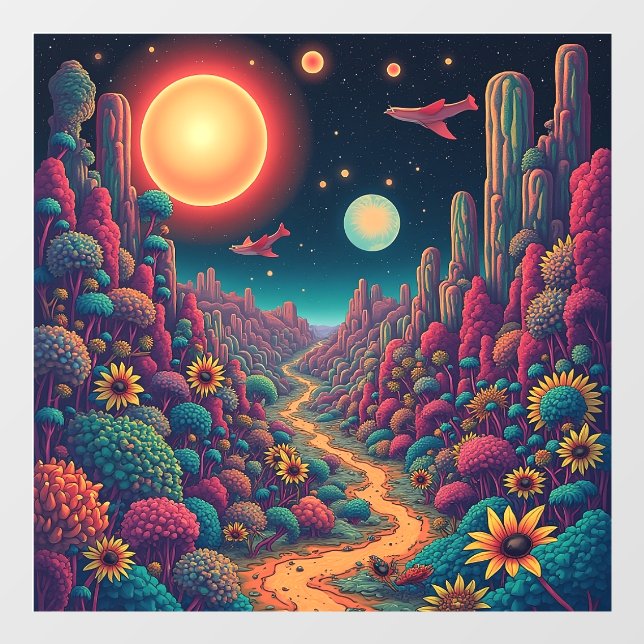 Cosmic Bloom: A Surreal Journey Through Nature and Window Cling (Sheet)