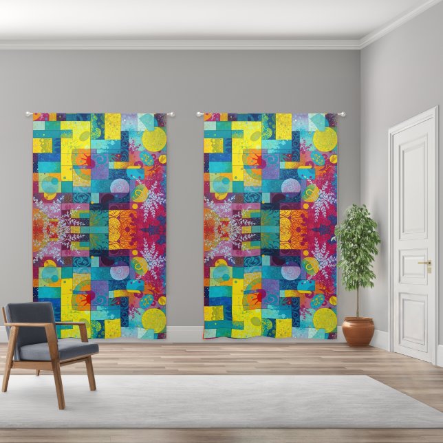 Cosmic Bloom Garden: Abstract Mosaic of Dreams Blackout Curtains (Wide)