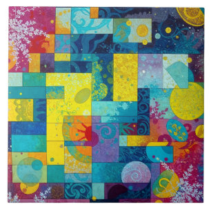 Cosmic Bloom Garden: Abstract Mosaic of Dreams Ceramic Tile