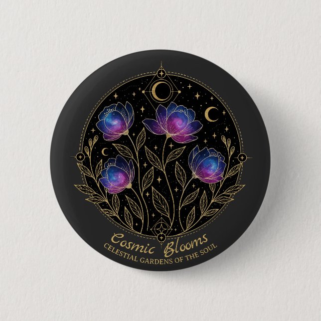 Cosmic Blooms – Celestial Floral Mandala flowers Button (Front)