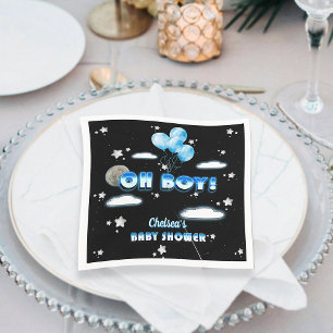 Cosmic Blue Balloons Stars Cute Oh Boy Baby Shower Napkins