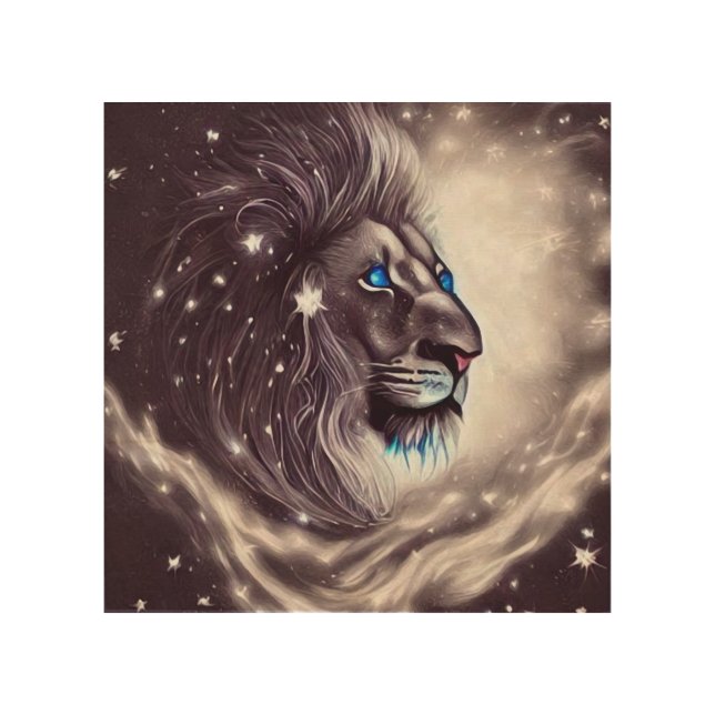 Cosmic Blue Eyed Lion Wood Wall Art (Front)