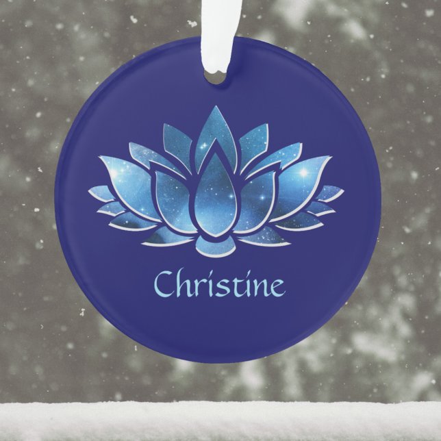 Cosmic Blue Galaxy Lotus Flower with Name Ornament (Creator Uploaded)