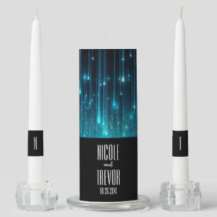 Cosmic Blue Lights Wedding Unity Candle Set