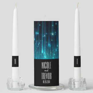 Cosmic Blue Lights Wedding Unity Candle Set