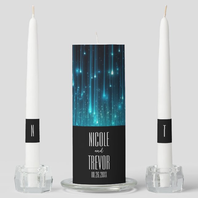 Cosmic Blue Lights Wedding Unity Candle Set (Front)