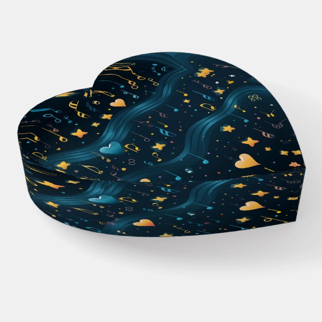 Cosmic Blue Music Heart Paperweight (Angled)