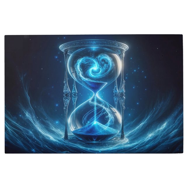 Cosmic Blue Nebula Hourglass Metal Print (Front)