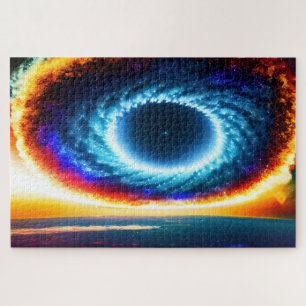 Cosmic Blue Orange Hurricane Galaxy in Outer Space Jigsaw Puzzle