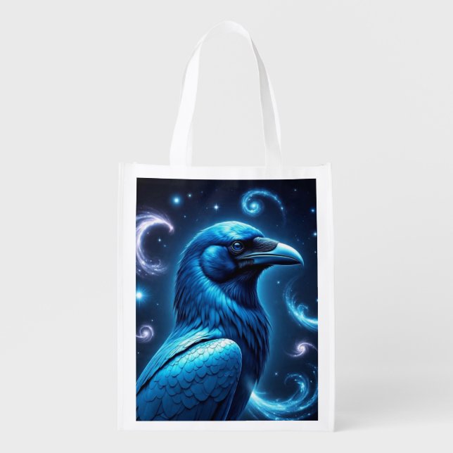 Cosmic Blue Raven Grocery Bag (Front)