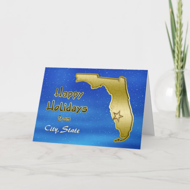 Cosmic Blue Sky Florida Map Custom Holiday Card (Front)