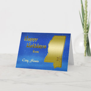 Cosmic Blue Sky Mississippi Map Custom Holiday Card