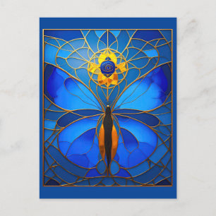 Cosmic Blue Stained Glass Butterfly Postcard