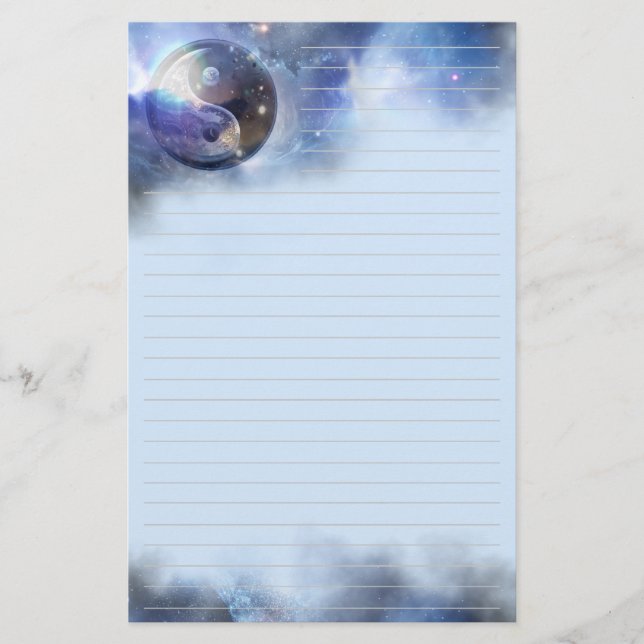 Cosmic Blue Yin Yang Lined Stationery (Front)