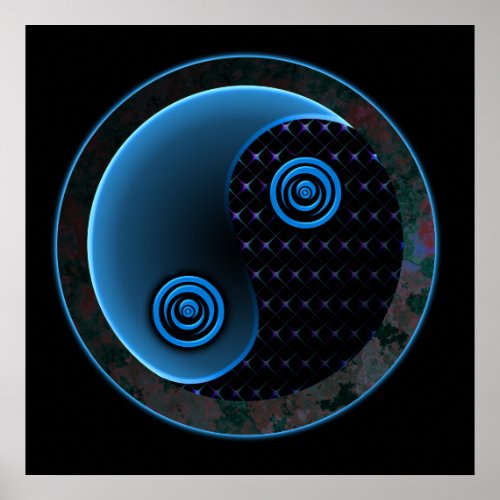 Cosmic Blue Yin Yang Poster
