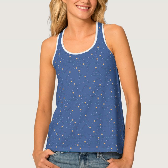 Cosmic Blue Yoga Poses and Yellow Dots Tank Top (Front)