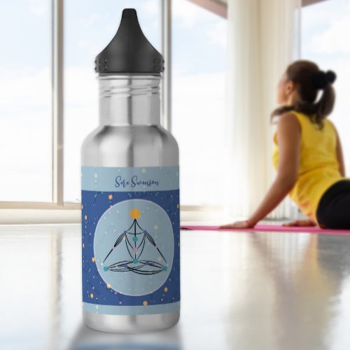 Cosmic Blue Yoga Postures Gym Workout Water Bottle