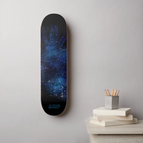   Cosmic Boho Midnight Sky Pastel Feather Skateboard