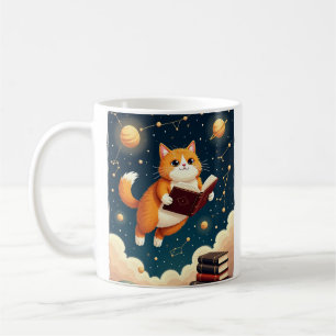 Cosmic Bookworm Cat Space Reading Sticker Tshirt Coffee Mug
