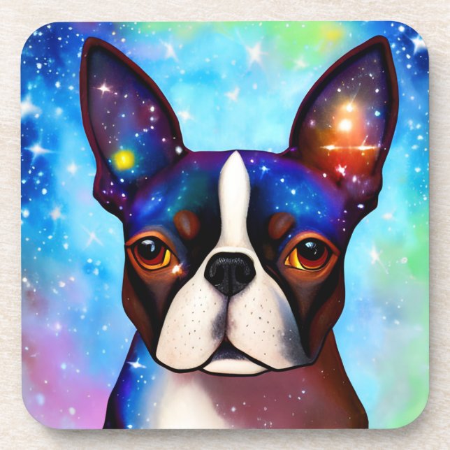 Cosmic Boston Terrier Beverage Coaster (Front)