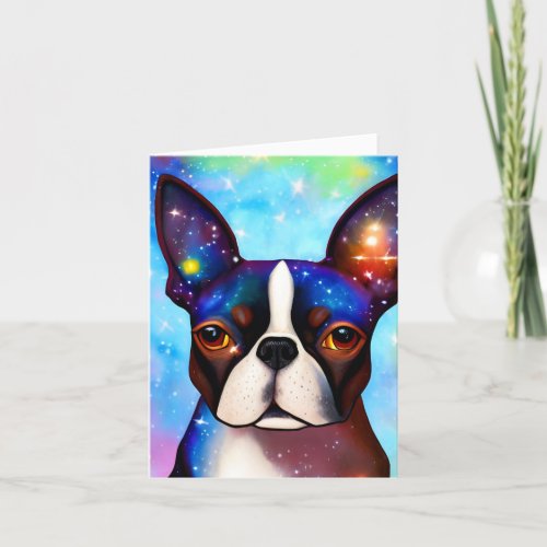 Cosmic Boston Terrier Birthday Card