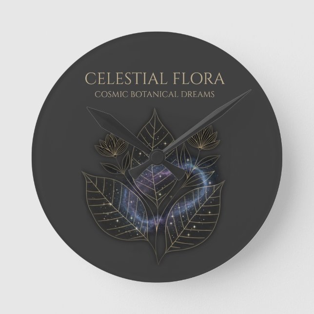 Cosmic Botanical Shadows & Plant (NO NUMBERS) Round Clock (Front)