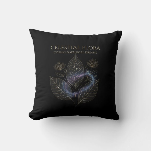 Cosmic Botanical Shadows & Starry Plant Outlines Throw Pillow (Front)