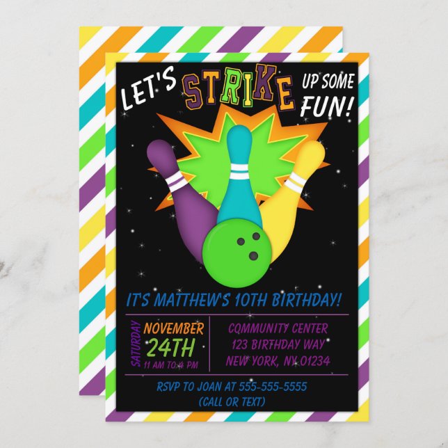 Cosmic Bowling Invitation Boy Birthday Party (Front/Back)