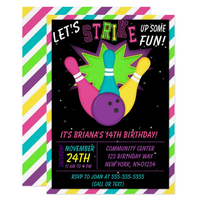 Cosmic Bowling Invitation Girls Birthday Party