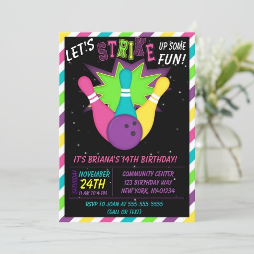 Cosmic Bowling Invitation Girls Birthday Party | Zazzle