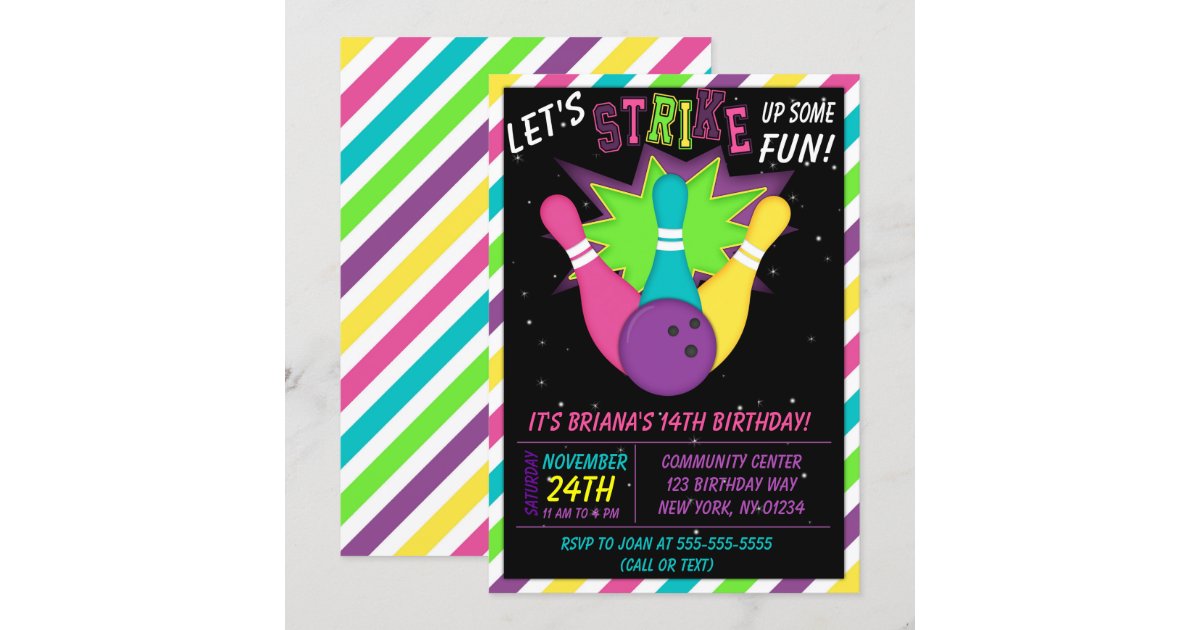Cosmic Bowling Invitation Girls Birthday Party | Zazzle