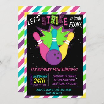 Cosmic Bowling Invitation Girls Birthday Party by WittyPrintables at Zazzle