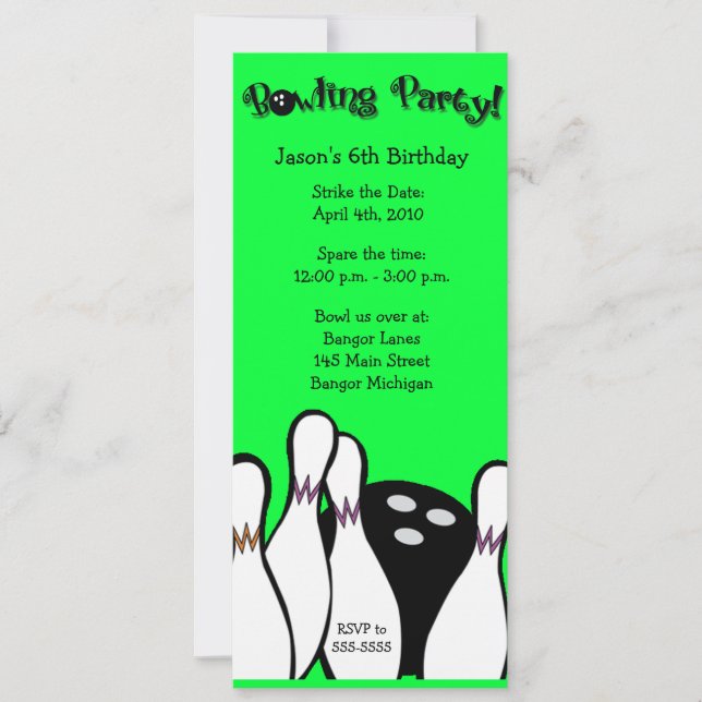COSMIC BOWLING PARTY 4x9 Birthday Invitation (Front)