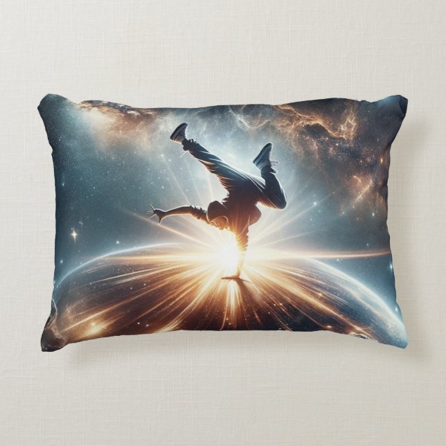 Cosmic Breakdancer Art – Galaxy Hip Hop Dance Accent Pillow (Front)