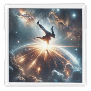 Cosmic Breakdancer Art – Galaxy Hip Hop Dance Acrylic Tray