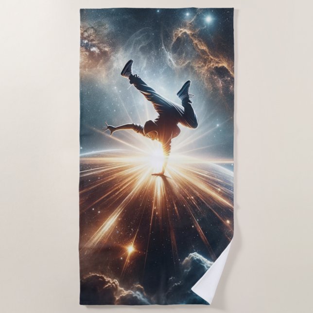 Cosmic Breakdancer Art – Galaxy Hip Hop Dance Beach Towel (Front)