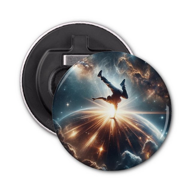Cosmic Breakdancer Art – Galaxy Hip Hop Dance Bottle Opener (Front)