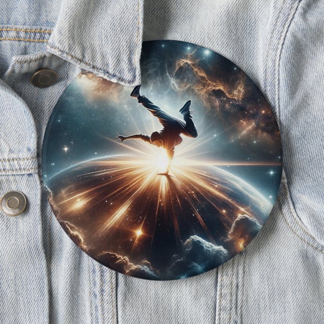 Cosmic Breakdancer Art – Galaxy Hip Hop Dance Button (In Situ)