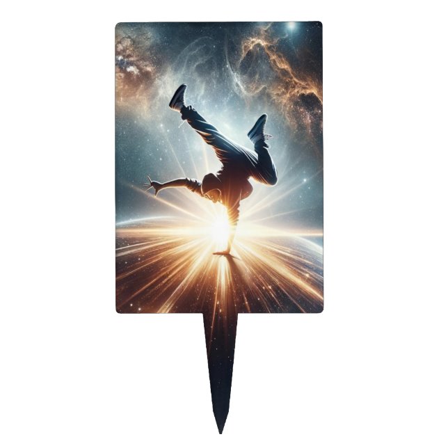 Cosmic Breakdancer Art – Galaxy Hip Hop Dance Cake Topper (Front)