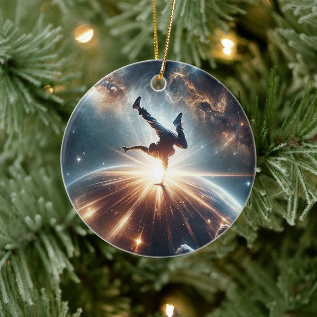 Cosmic Breakdancer Art – Galaxy Hip Hop Dance Ceramic Ornament (Tree)