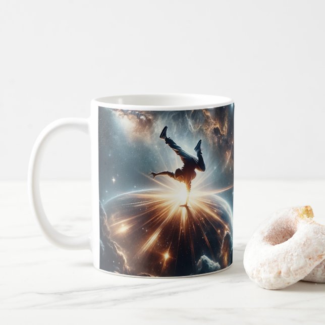 Cosmic Breakdancer Art – Galaxy Hip Hop Dance Coffee Mug (With Donut)
