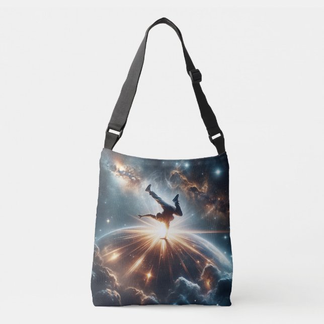 Cosmic Breakdancer Art – Galaxy Hip Hop Dance Crossbody Bag (Front)