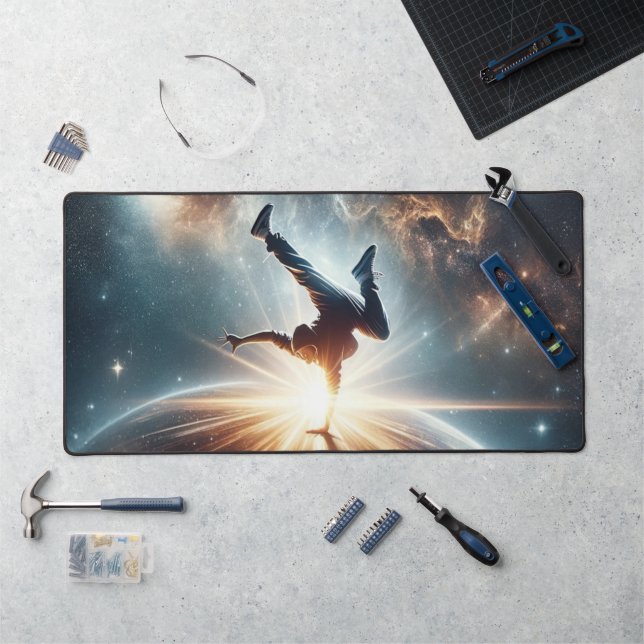 Cosmic Breakdancer Art – Galaxy Hip Hop Dance Desk Mat (Workstation)