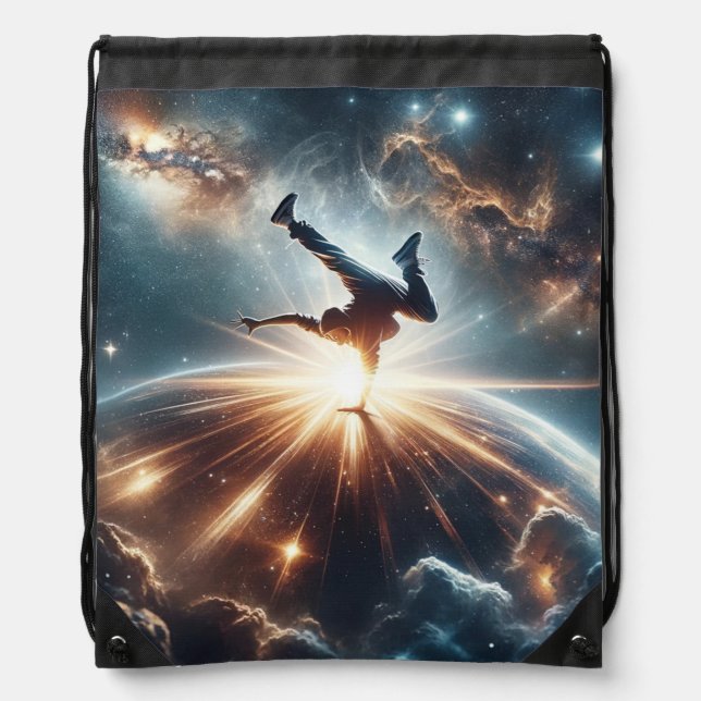 Cosmic Breakdancer Art – Galaxy Hip Hop Dance Drawstring Bag (Front)