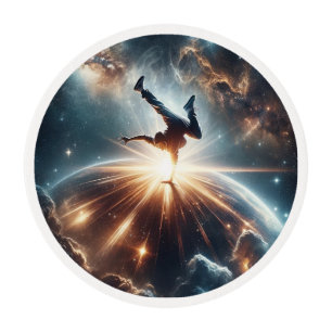 Cosmic Breakdancer Art – Galaxy Hip Hop Dance Edible Frosting Rounds